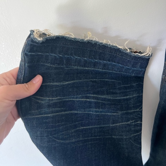 Buz Jones Dark Wash Wide Leg Cropped Frayed Cuff Denim Overalls Size Medium - Picture 4 of 15